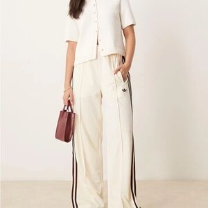 adidas Cream Wide-Leg Track Pants with Burgundy Side Stripes